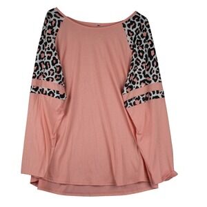 Womens Animal Print Colorblock Top 3XL Plus Size Raglan Sleeve Stretch Tunic